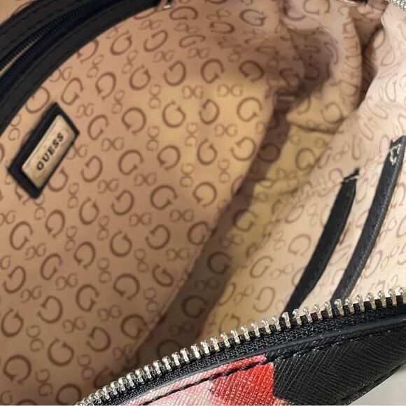 Guess Floral Embossed Crossbody Black Pink Red White - Picture 7 of 15